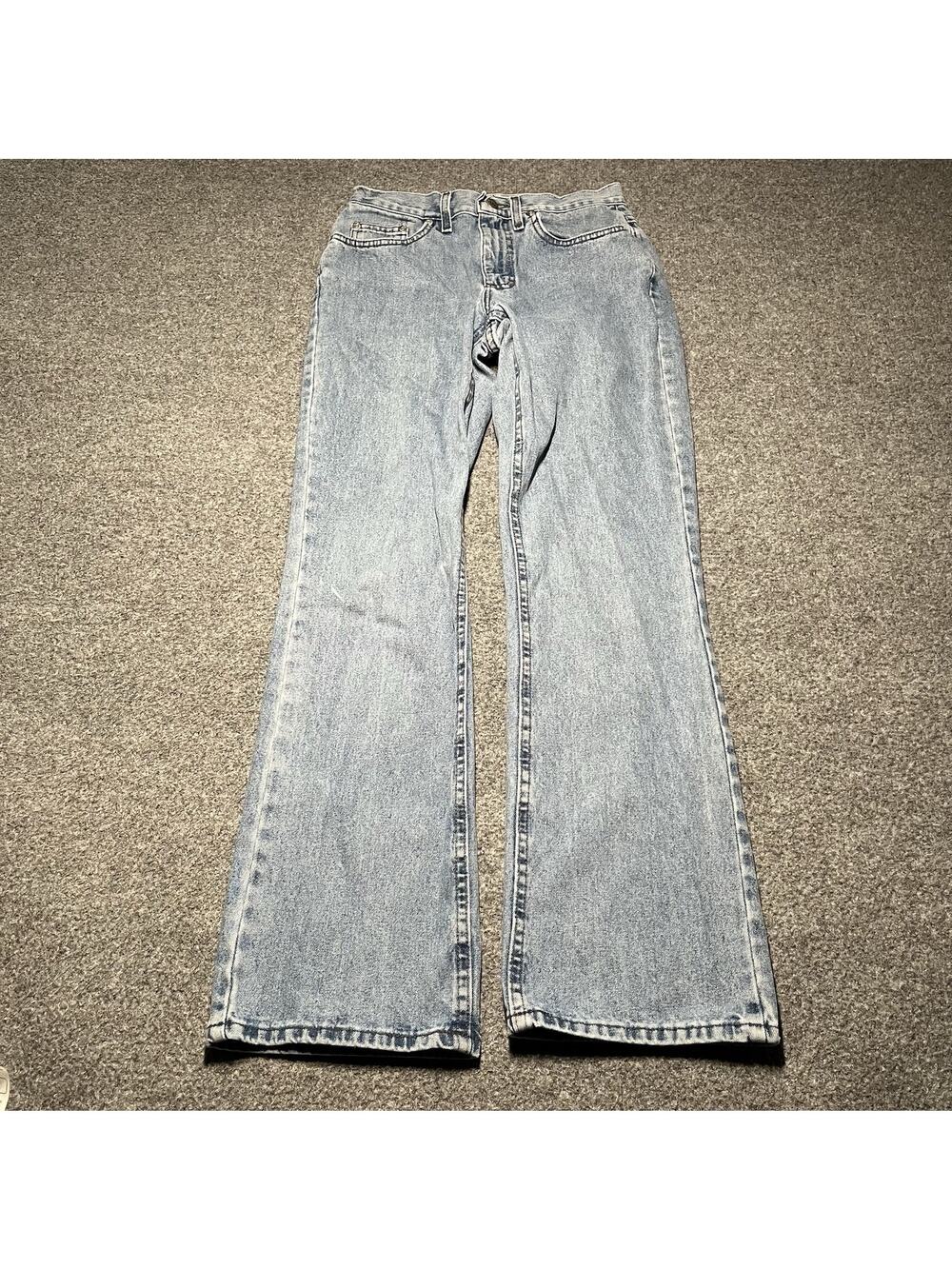 Vintage 90s Lee Jeans Womens 9 Med 28x32 Riveted Flare Made In USA Light Wash